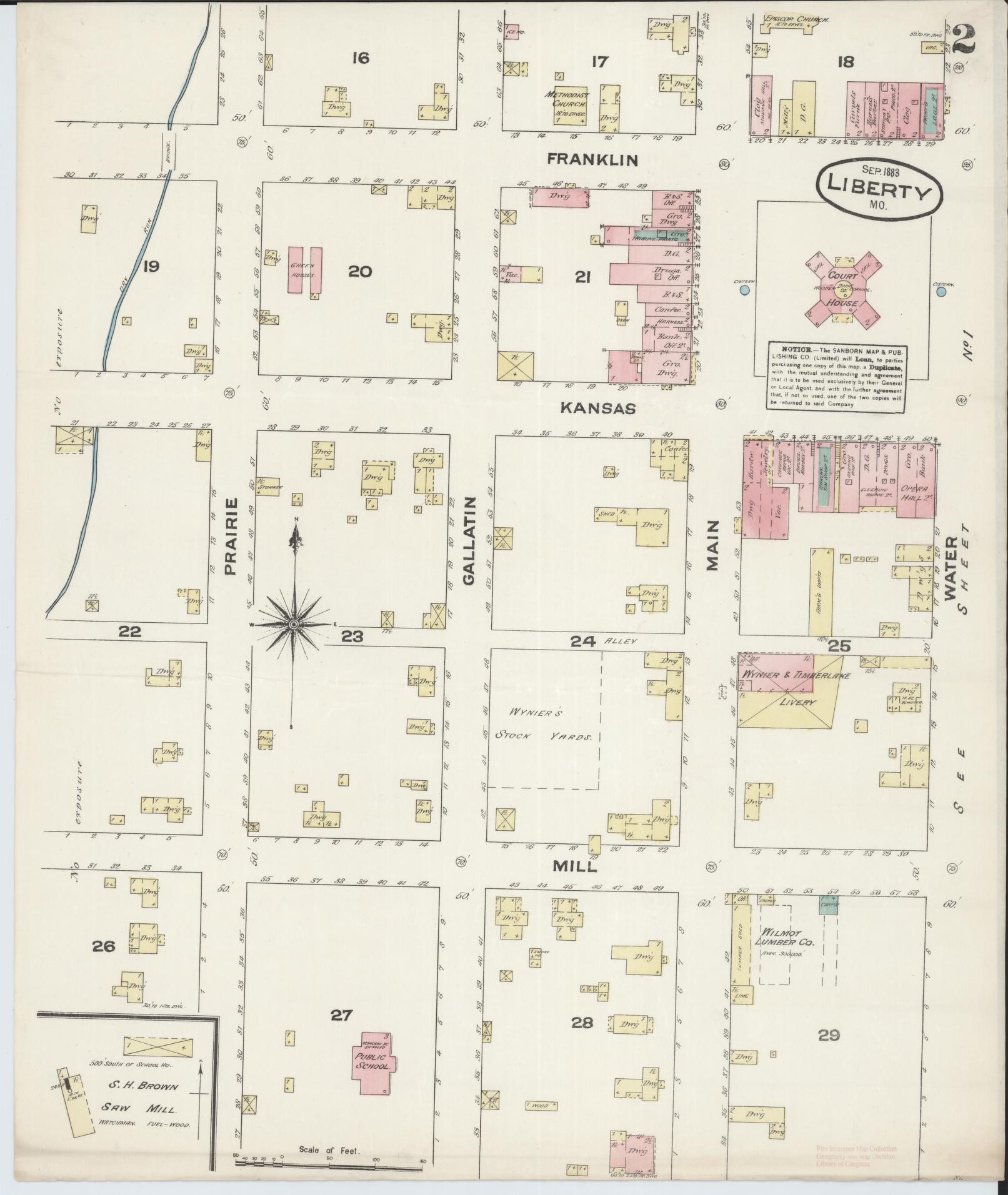 Sanborn Fire Insurance Map from Liberty, Clay County, Missouri (1883), Sheet #0002 - Historic Sanborn Fire Insurance Map Print, vintage old map wall art, antique decor, genealogy gift, Missouri Missouri map
