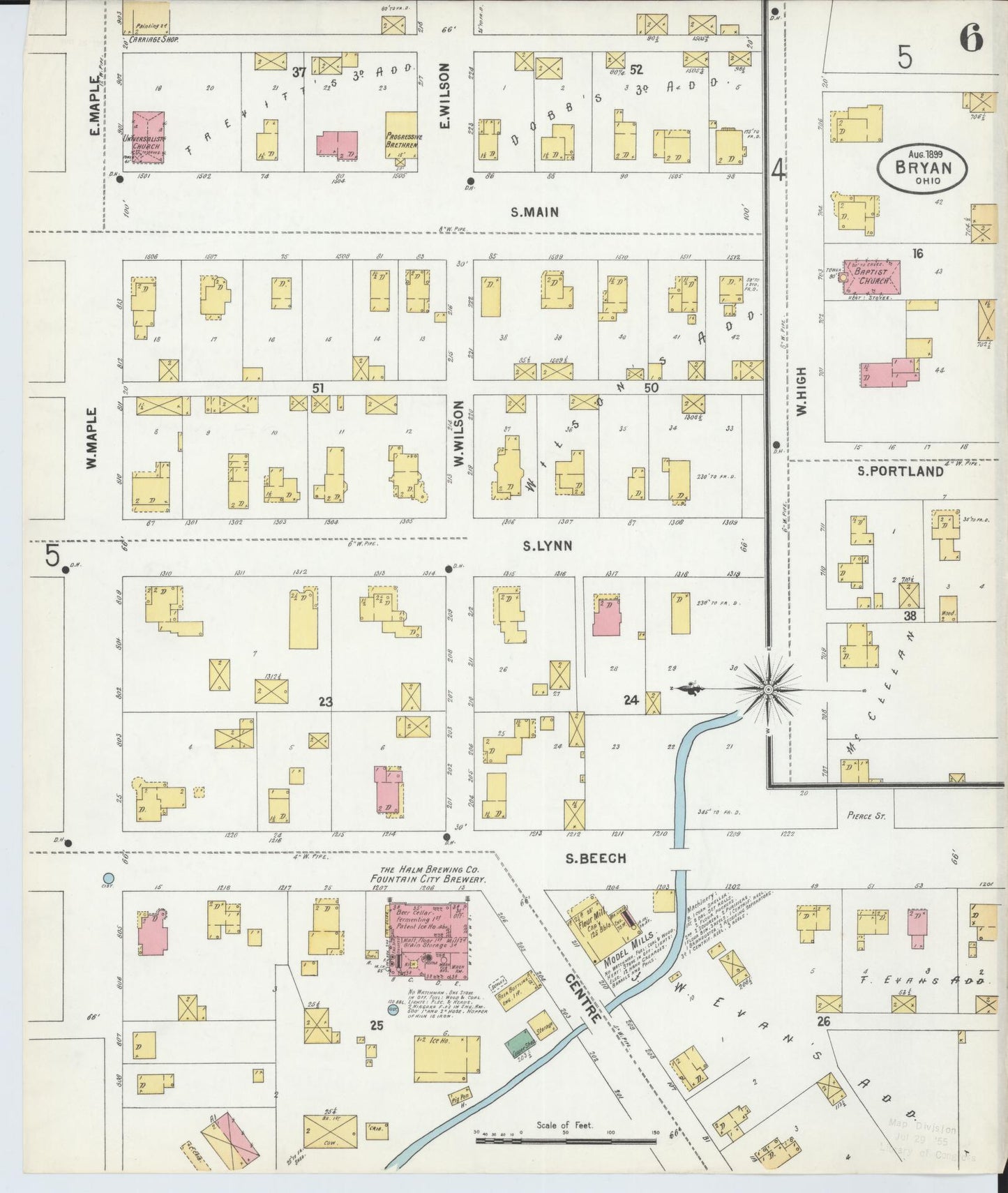 Sanborn Fire Insurance Map from Bryan, Williams County, Ohio (1899), Sheet #0006 - Historic Sanborn Fire Insurance Map Print, vintage old map wall art, antique decor, genealogy gift, Ohio Ohio map