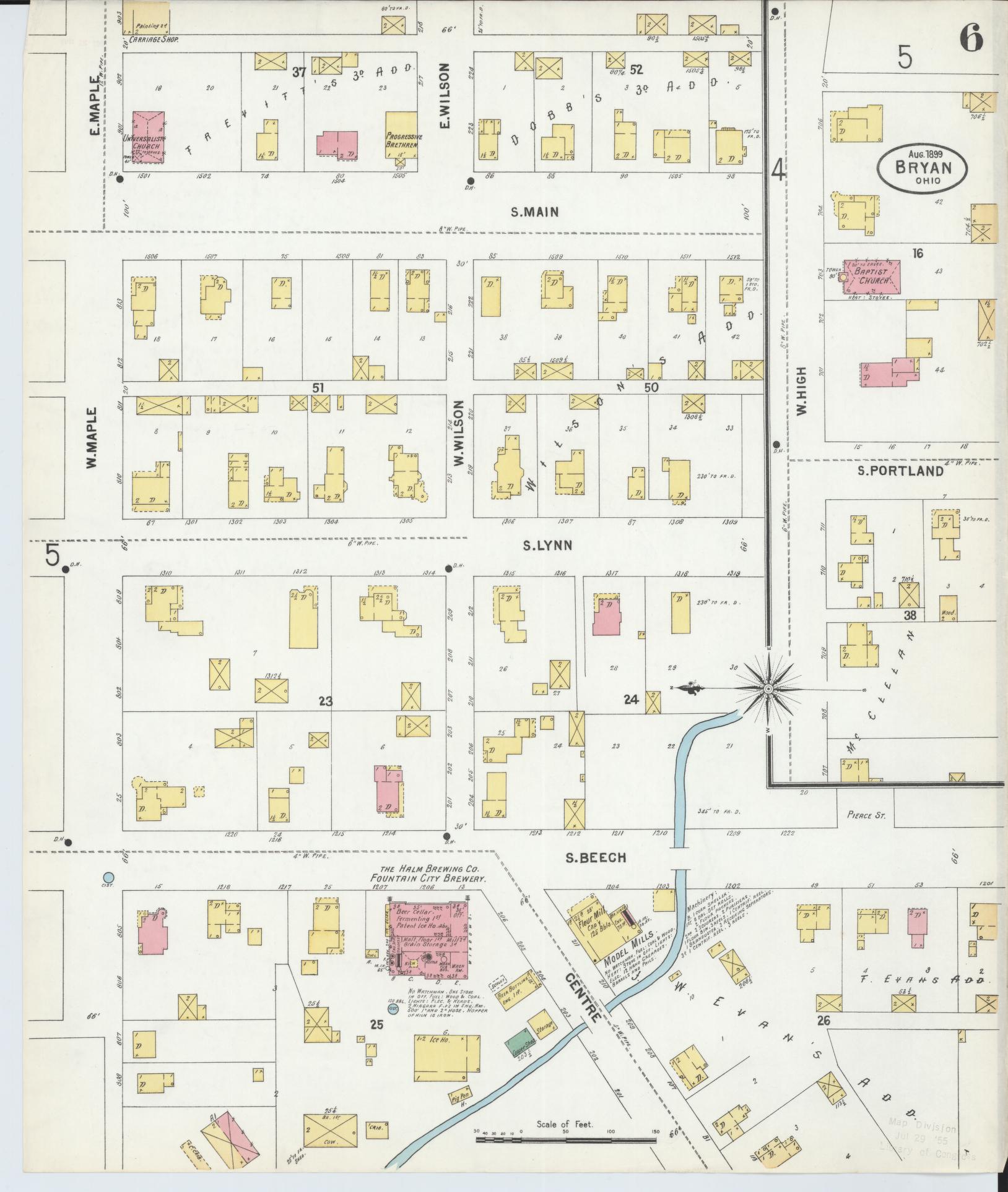 Sanborn Fire Insurance Map from Bryan, Williams County, Ohio (1899), Sheet #0006 - Historic Sanborn Fire Insurance Map Print, vintage old map wall art, antique decor, genealogy gift, Ohio Ohio map