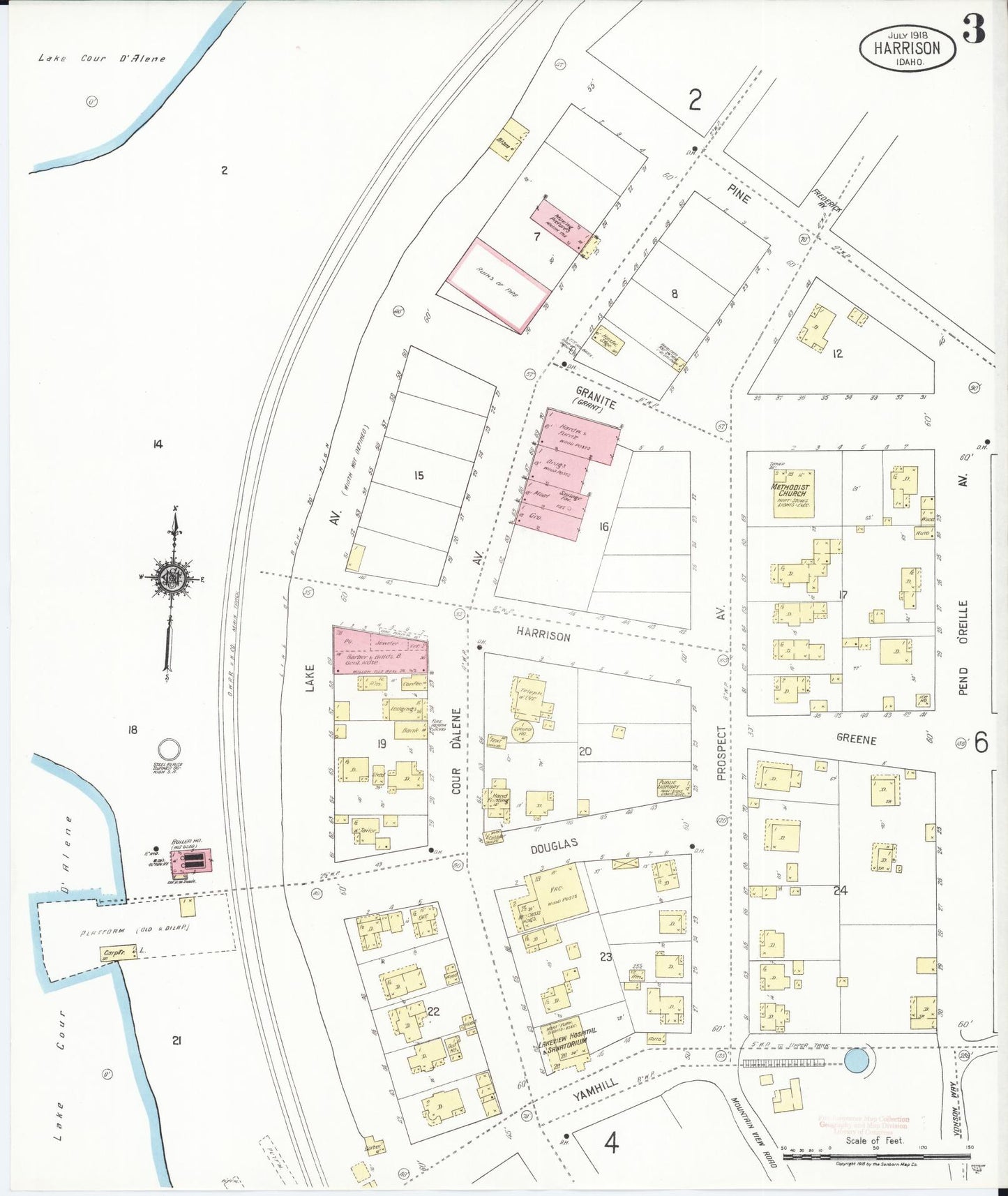 Sanborn Fire Insurance Map from Harrison, Kootenai County, Idaho (1918), Sheet #0003 - Historic Sanborn Fire Insurance Map Print, vintage old map wall art, antique decor, genealogy gift, Idaho Idaho map