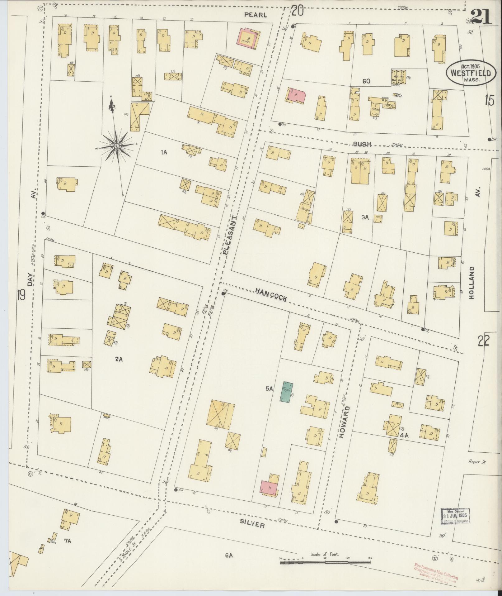 Sanborn Fire Insurance Map from Westfield, Hampden County, Massachusetts (1905), Sheet #0021 - Complete Map Set gallery image, historic Sanborn map, vintage wall art, Massachusetts Massachusetts