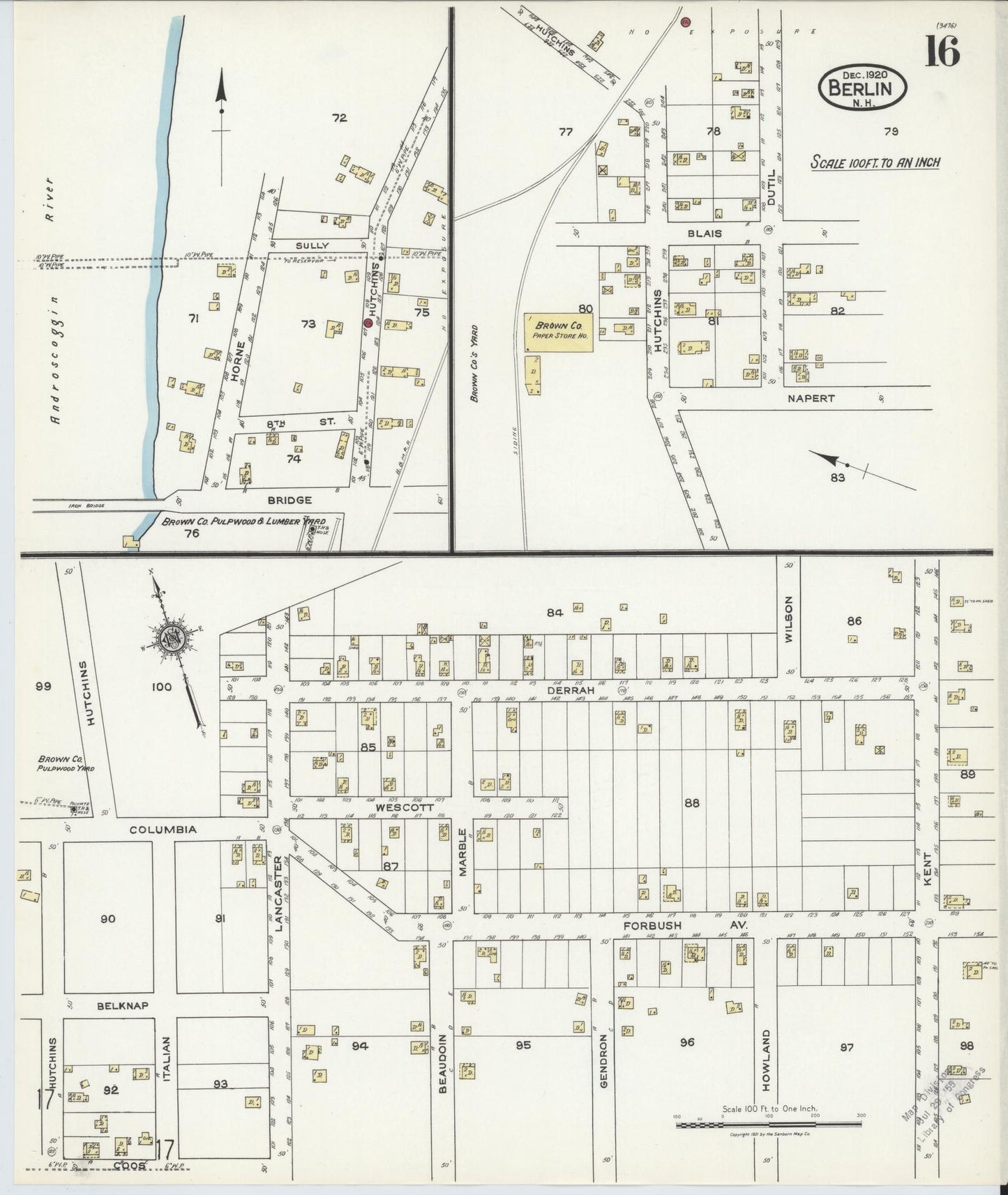 Sanborn Fire Insurance Map from Berlin, Coos County, New Hampshire (1920), Sheet #0016 - Historic Sanborn Fire Insurance Map Print, vintage old map wall art, antique decor, genealogy gift, New Hampshire New Hampshire map