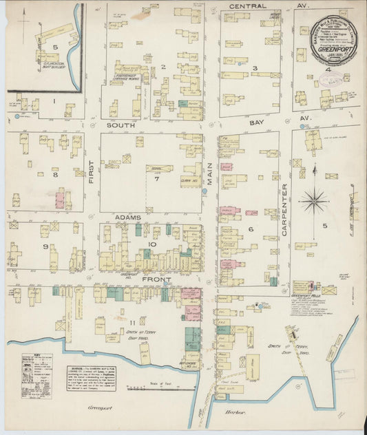 Sanborn Fire Insurance Map from Greenport, Suffolk County, New York (1885), Sheet #0001 - Historic Sanborn Fire Insurance Map Print, vintage old map wall art, antique decor, genealogy gift, New York New York map