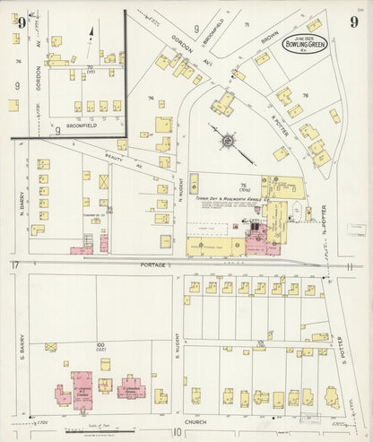 Sanborn Fire Insurance Map from Bowling Green, Warren County, Kentucky (1925), Sheet #0009 - Complete Map Set gallery image, historic Sanborn map, vintage wall art, Kentucky Kentucky