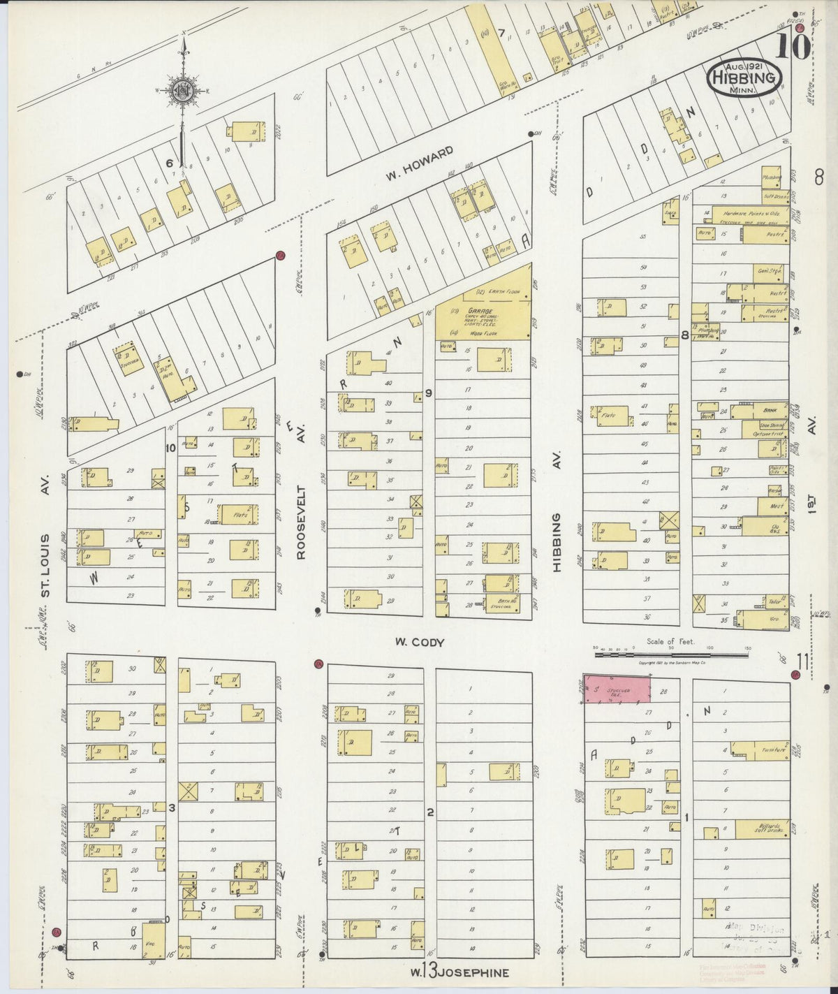 Sanborn Fire Insurance Map from Hibbing, Saint Louis County, Minnesota (1921), Sheet #0010 - Historic Sanborn Fire Insurance Map Print, vintage old map wall art, antique decor, genealogy gift, Minnesota Minnesota map