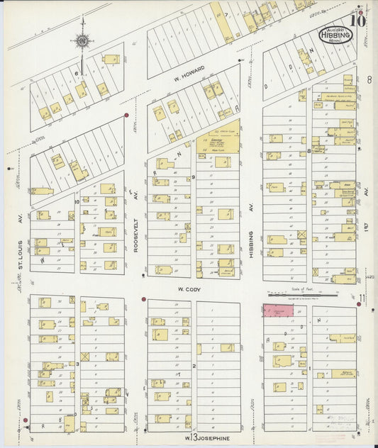 Sanborn Fire Insurance Map from Hibbing, Saint Louis County, Minnesota (1921), Sheet #0010 - Historic Sanborn Fire Insurance Map Print, vintage old map wall art, antique decor, genealogy gift, Minnesota Minnesota map