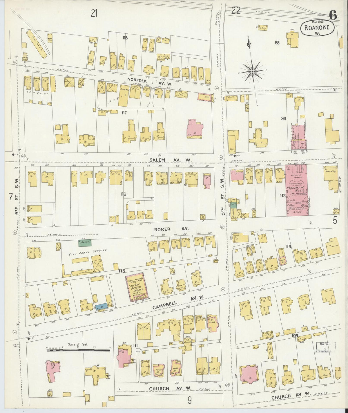 Sanborn Fire Insurance Map from Roanoke, Independent Cities, Virginia (1903), Sheet #0006 - Complete Map Set gallery image, historic Sanborn map, vintage wall art, Virginia Virginia