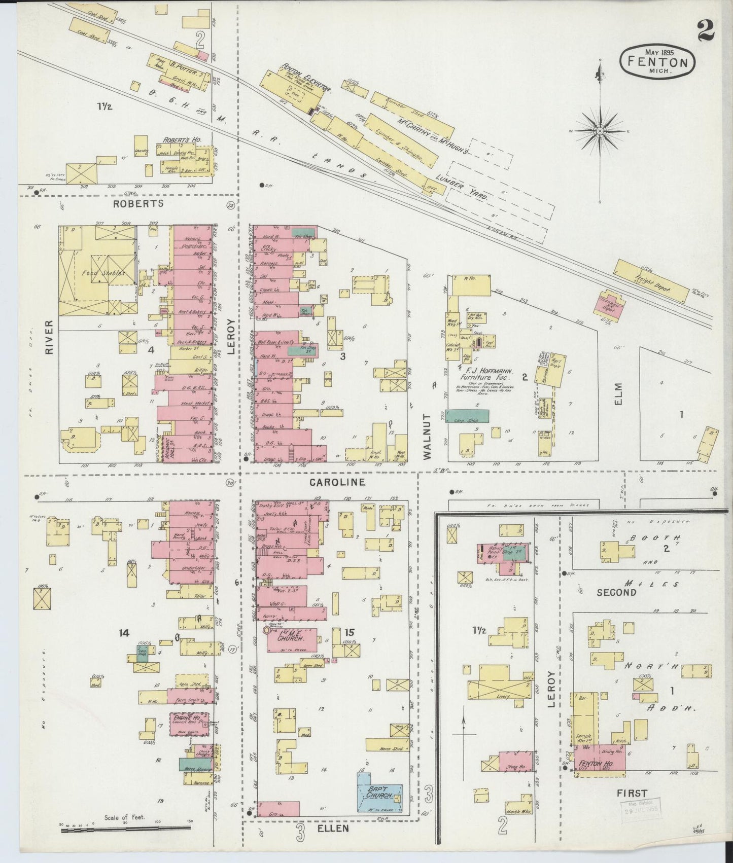 Sanborn Fire Insurance Map from Fenton, Genesee County, Michigan (1895), Sheet #0002 - Historic Sanborn Fire Insurance Map Print, vintage old map wall art, antique decor, genealogy gift, Michigan Michigan map