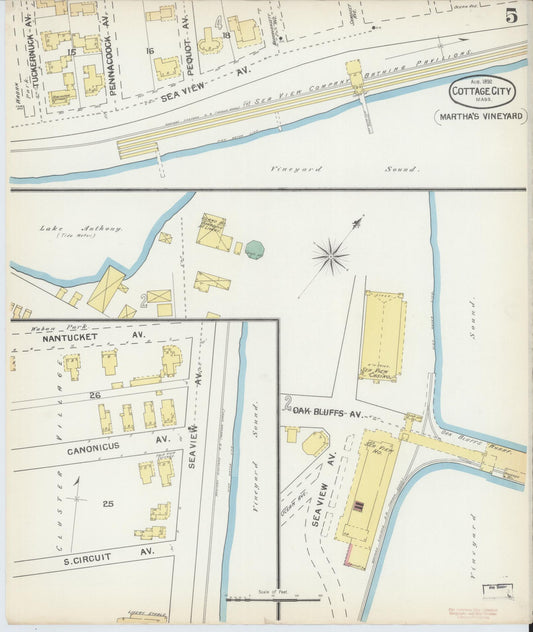 Sanborn Fire Insurance Map from Cottage City, Dukes County, Massachusetts (1892), Sheet #0005 - Historic Sanborn Fire Insurance Map Print, vintage old map wall art, antique decor, genealogy gift, Massachusetts Massachusetts map