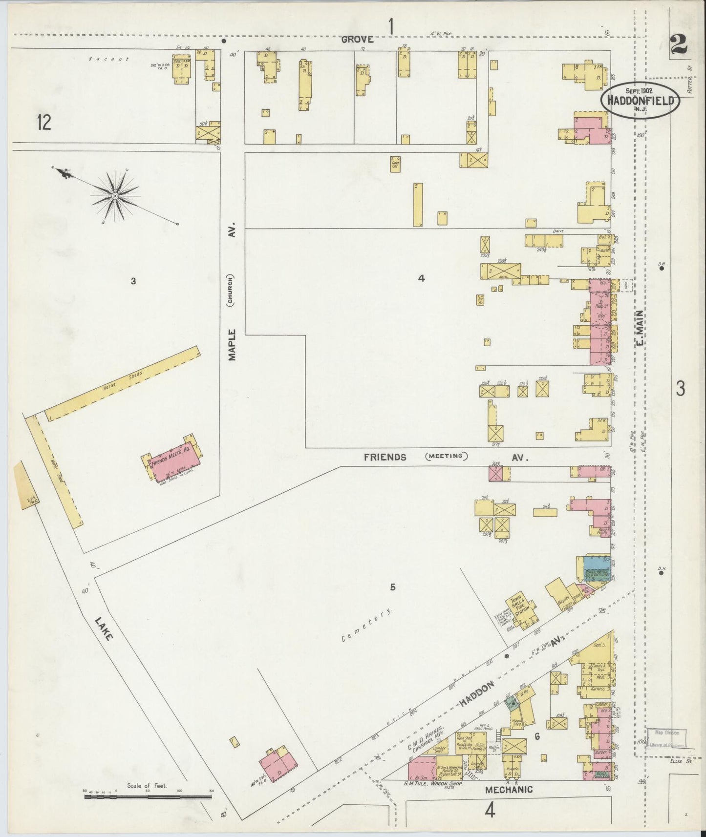 Sanborn Fire Insurance Map from Haddonfield, Camden County, New Jersey (1902), Sheet #0002 - Complete Map Set gallery image, historic Sanborn map, vintage wall art, New Jersey New Jersey