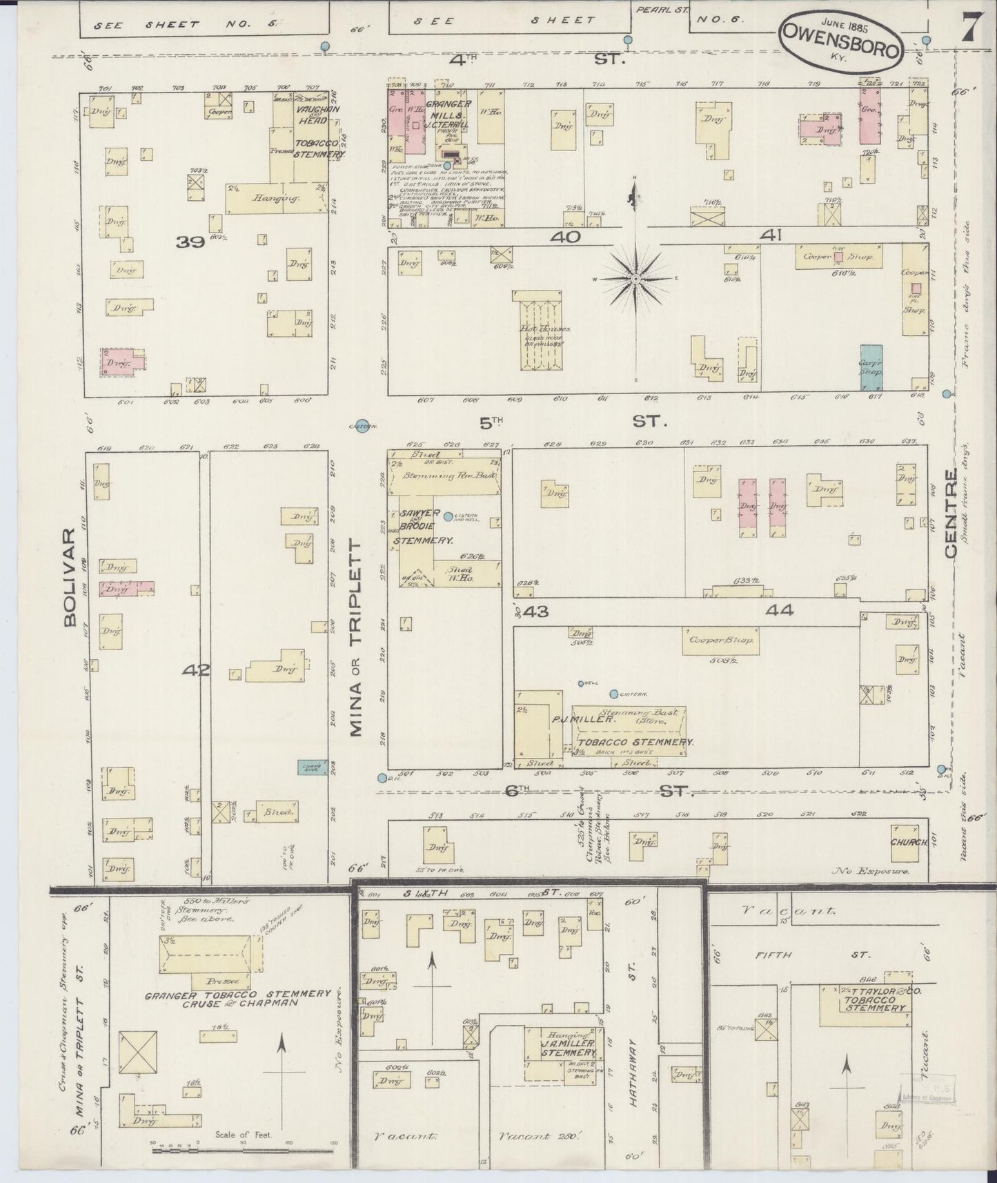 Sanborn Fire Insurance Map from Owensboro, Daviess County, Kentucky (1885), Sheet #0007 - Complete Map Set gallery image, historic Sanborn map, vintage wall art, Kentucky Kentucky