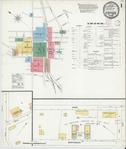Sanborn Fire Insurance Map from Henderson, Vance County, North Carolina (1901), Sheet #0001 - Complete Map Set gallery image, historic Sanborn map, vintage wall art, North Carolina North Carolina
