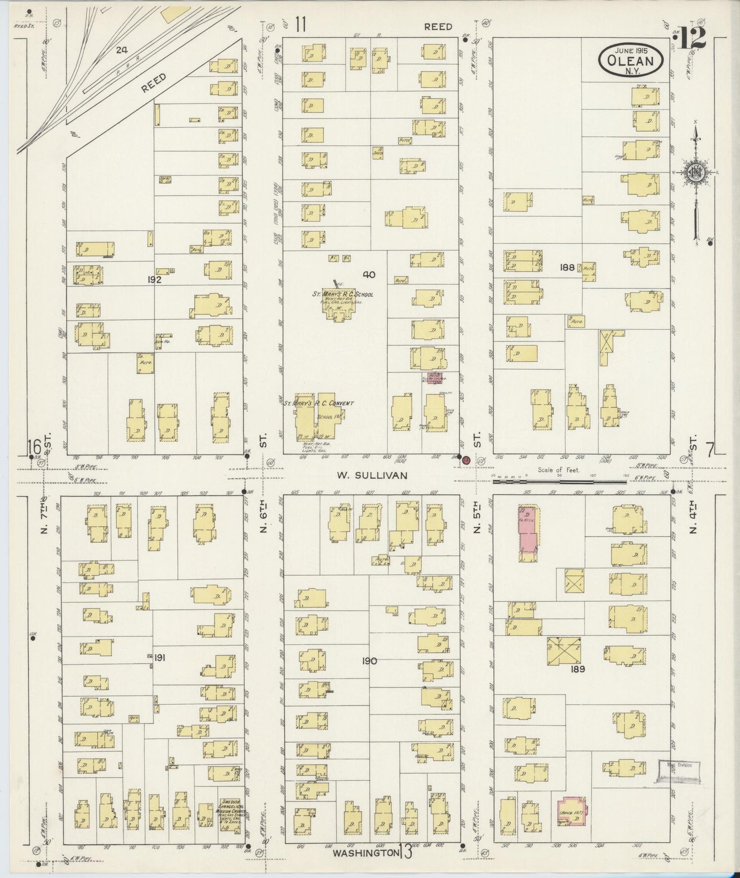 Sanborn Fire Insurance Map from Olean, Cattaraugus County, New York (1915), Sheet #0012 - Complete Map Set gallery image, historic Sanborn map, vintage wall art, New York New York