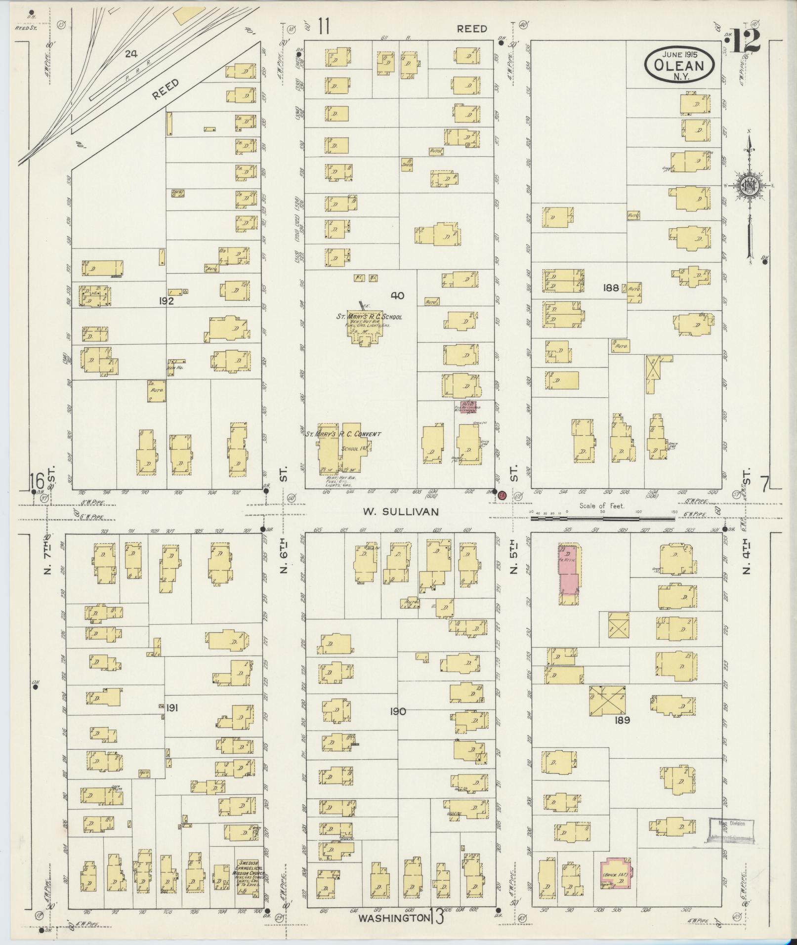 Sanborn Fire Insurance Map from Olean, Cattaraugus County, New York (1915), Sheet #0012 - Complete Map Set gallery image, historic Sanborn map, vintage wall art, New York New York