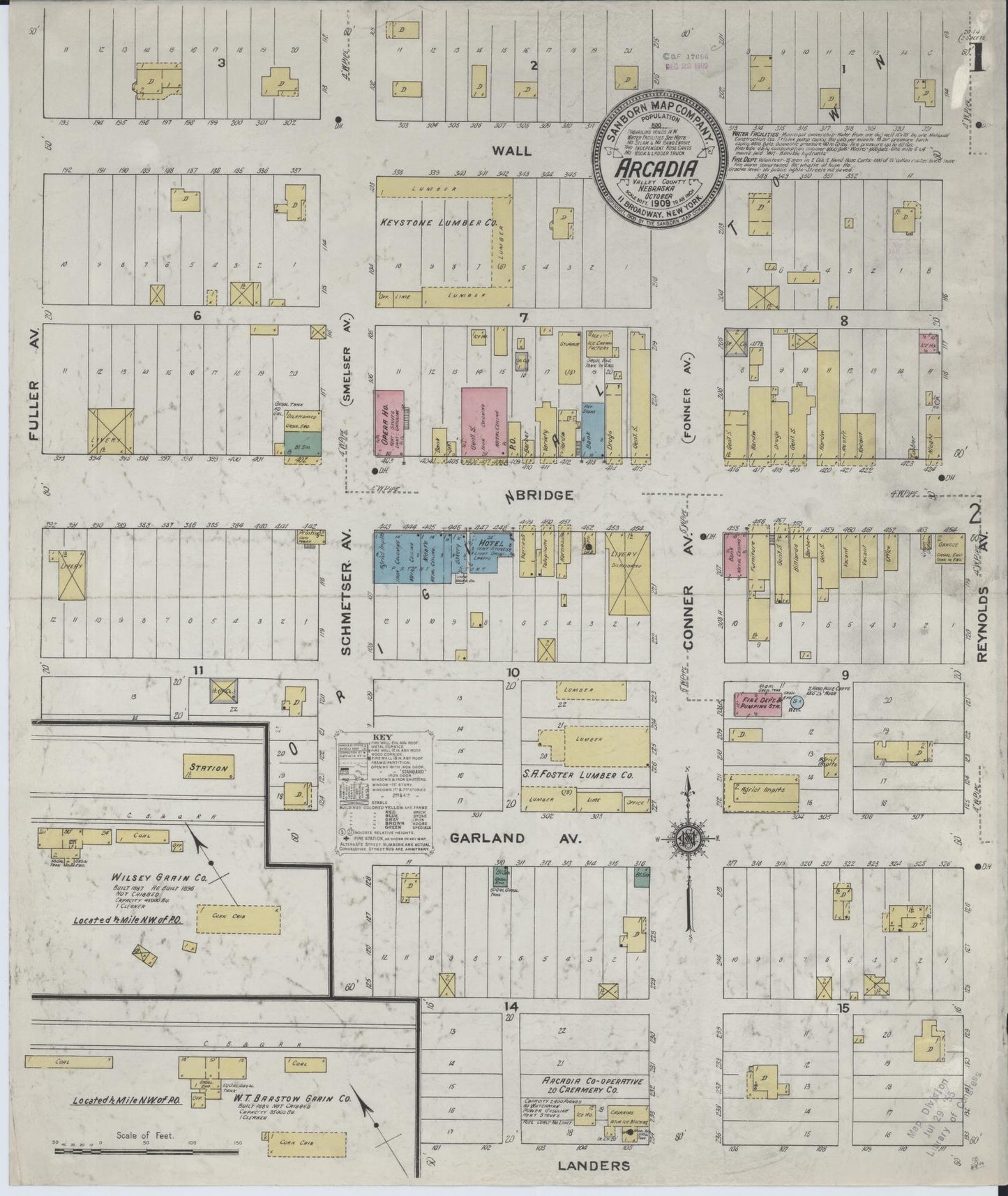 Sanborn Fire Insurance Map from Arcadia, Valley County, Nebraska (1909), Sheet #0001 - Complete Map Set gallery image, historic Sanborn map, vintage wall art, Nebraska Nebraska