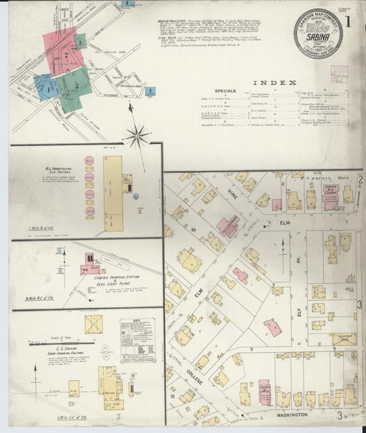 Sanborn Fire Insurance Map from Sabina, Clinton County, Ohio (1907), Sheet #0001 - Complete Map Set gallery image, historic Sanborn map, vintage wall art, Ohio Ohio