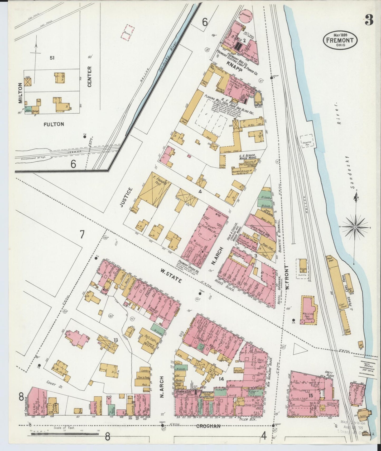 Sanborn Fire Insurance Map from Fremont, Sandusky County, Ohio (1899), Sheet #0003 - Historic Sanborn Fire Insurance Map Print, vintage old map wall art, antique decor, genealogy gift, Ohio Ohio map