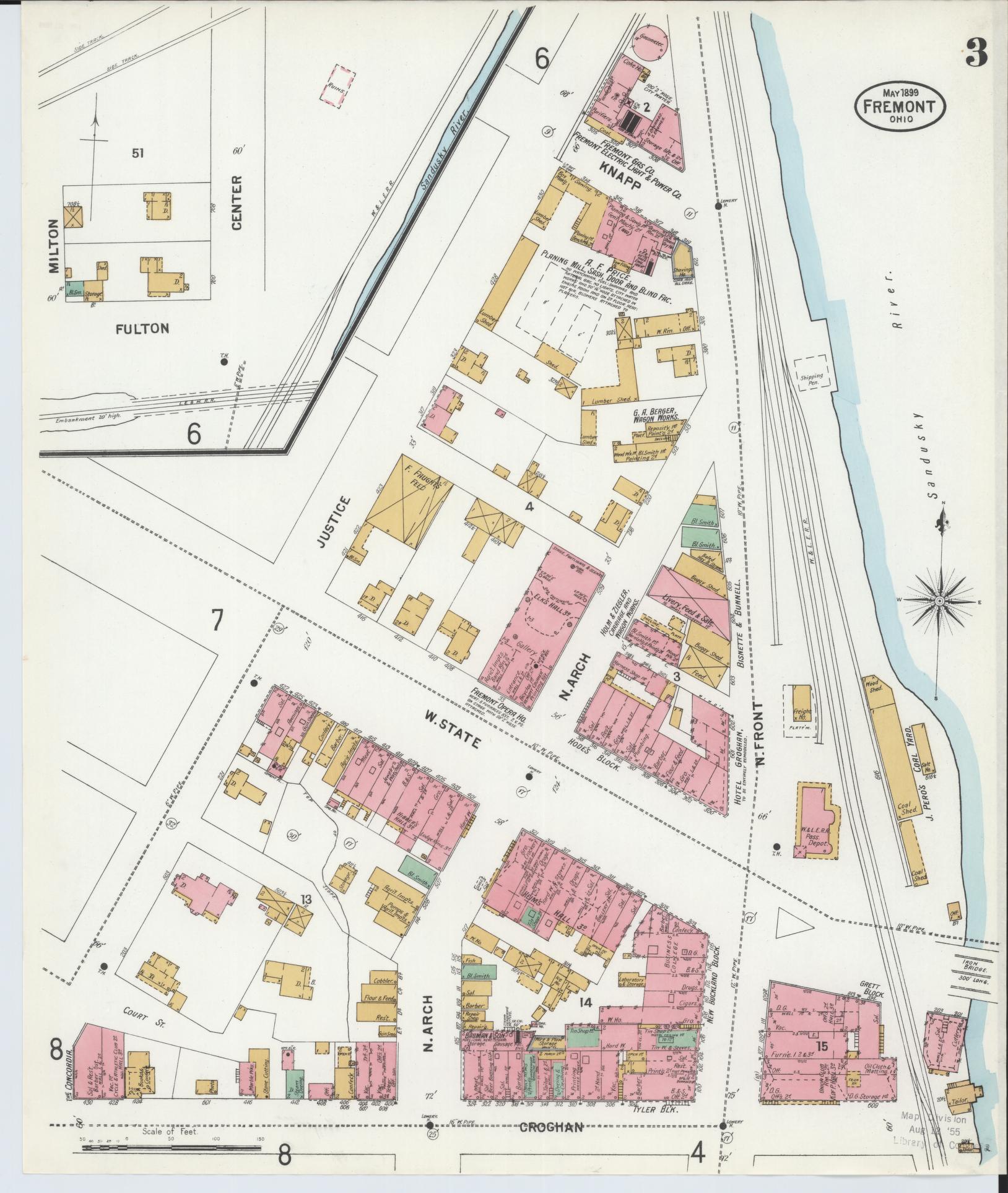 Sanborn Fire Insurance Map from Fremont, Sandusky County, Ohio (1899), Sheet #0003 - Historic Sanborn Fire Insurance Map Print, vintage old map wall art, antique decor, genealogy gift, Ohio Ohio map