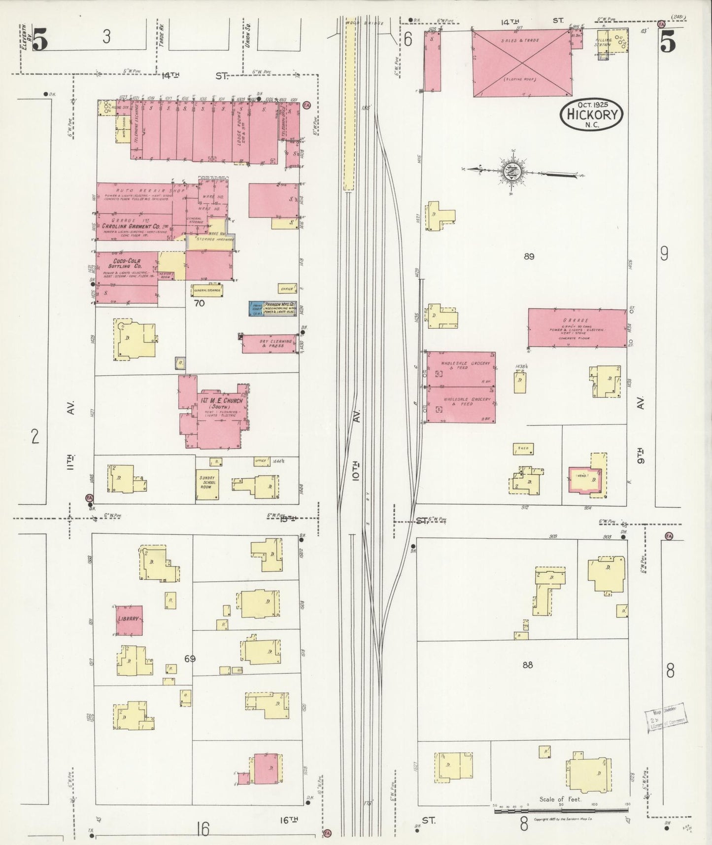 Sanborn Fire Insurance Map from Hickory, Catawba County, North Carolina (1925), Sheet #0005 - Historic Sanborn Fire Insurance Map Print, vintage old map wall art, antique decor, genealogy gift, North Carolina North Carolina map
