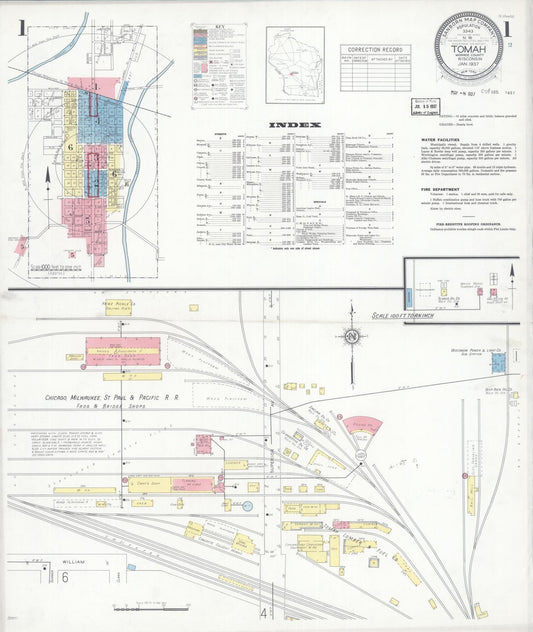 Sanborn Fire Insurance Map from Tomah, Monroe County, Wisconsin (1937), Sheet #0001 - Complete Map Set gallery image, historic Sanborn map, vintage wall art, Wisconsin Wisconsin