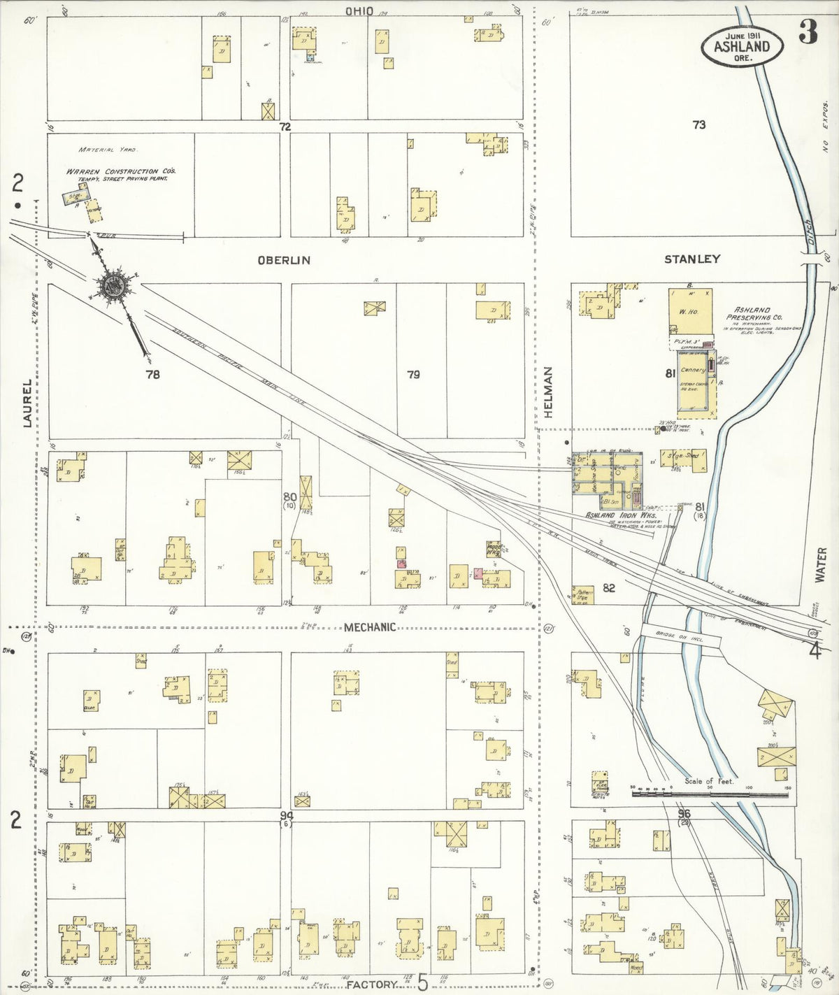 Sanborn Fire Insurance Map from Ashland, Jackson County, Oregon (1911), Sheet #0003 - Historic Sanborn Fire Insurance Map Print, vintage old map wall art, antique decor, genealogy gift, Oregon Oregon map