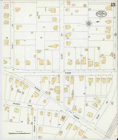 Sanborn Fire Insurance Map from Columbia, Maury County, Tennessee (1905), Sheet #0013 - Complete Map Set gallery image, historic Sanborn map, vintage wall art, Tennessee Tennessee
