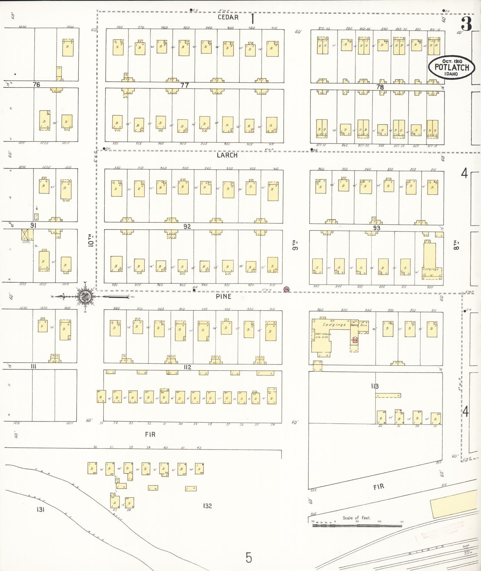 Sanborn Fire Insurance Map from Potlatch, Latah County, Idaho (1910), Sheet #0003 - Historic Sanborn Fire Insurance Map Print, vintage old map wall art, antique decor, genealogy gift, Idaho Idaho map