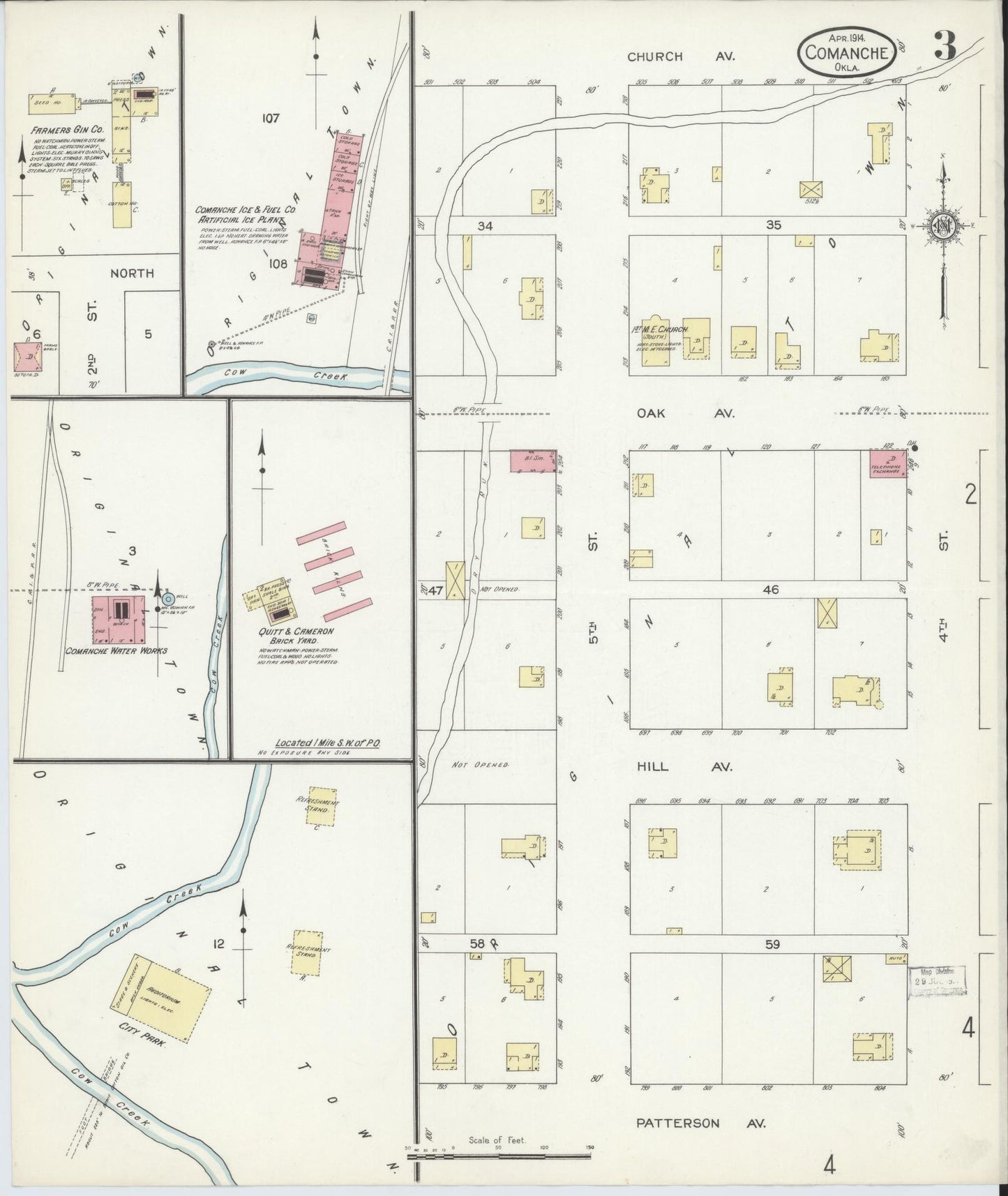 Sanborn Fire Insurance Map from Comanche, Stephens County, Oklahoma (1914), Sheet #0003 - Complete Map Set gallery image, historic Sanborn map, vintage wall art, Oklahoma Oklahoma