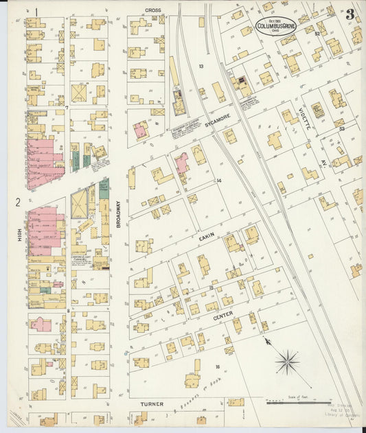 Sanborn Fire Insurance Map from Columbus Grove, Putnam County, Ohio (1901), Sheet #0003 - Historic Sanborn Fire Insurance Map Print, vintage old map wall art, antique decor, genealogy gift, Ohio Ohio map