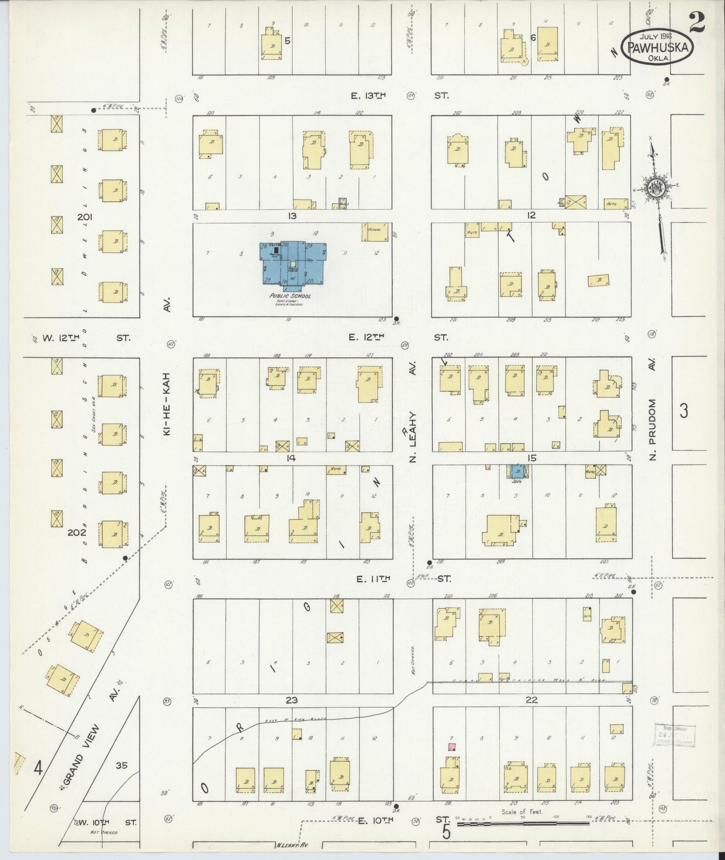 Sanborn Fire Insurance Map from Pawhuska, Osage County, Oklahoma (1916), Sheet #0002 - Complete Map Set gallery image, historic Sanborn map, vintage wall art, Oklahoma Oklahoma