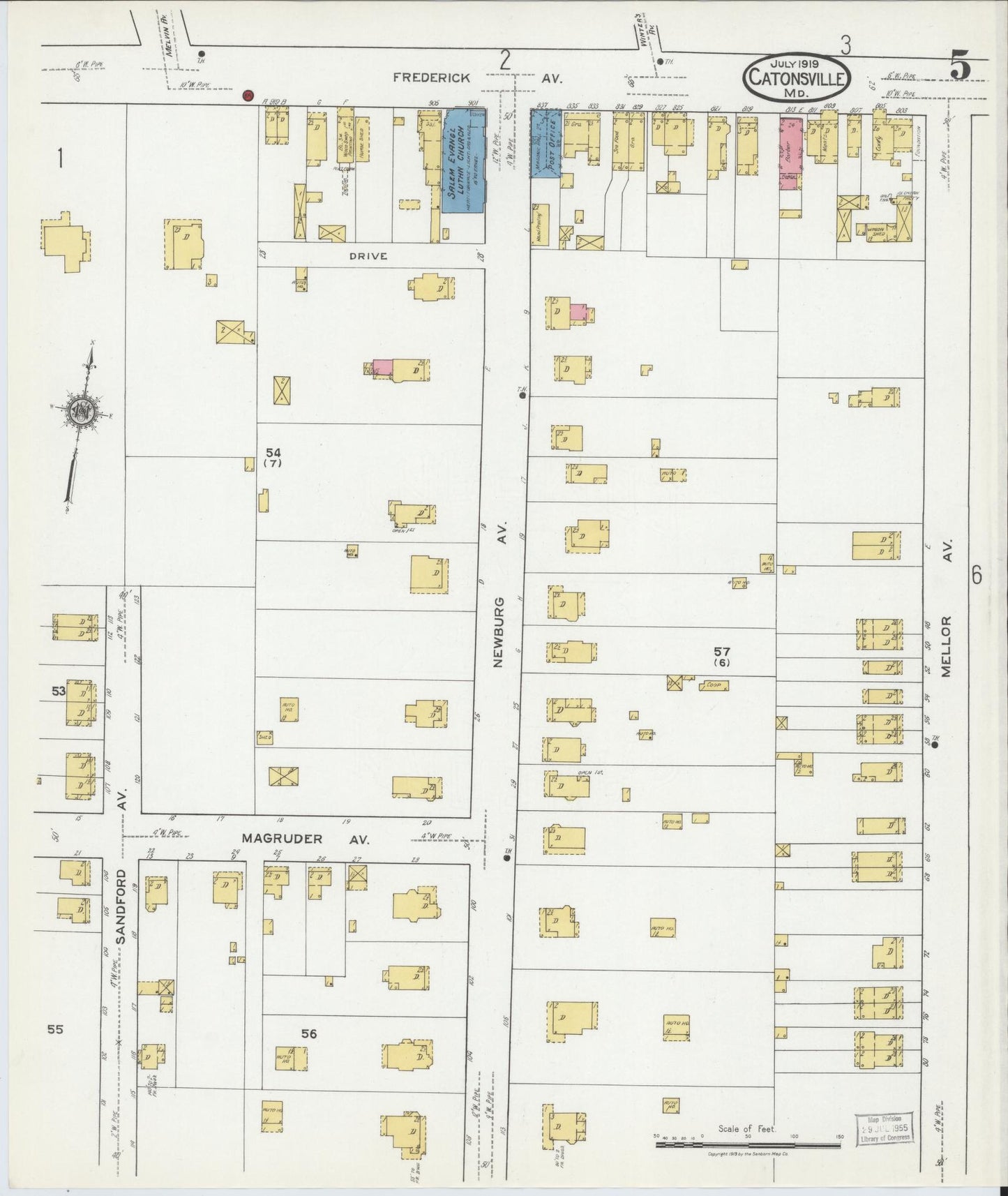 Baltimore, Maryland - 1919 - Sanborn Fire Insurance Map, Sheet #0005 - Historic Sanborn Fire Insurance Map Print, Baltimore Maryland 1919 0005 vintage old map wall art