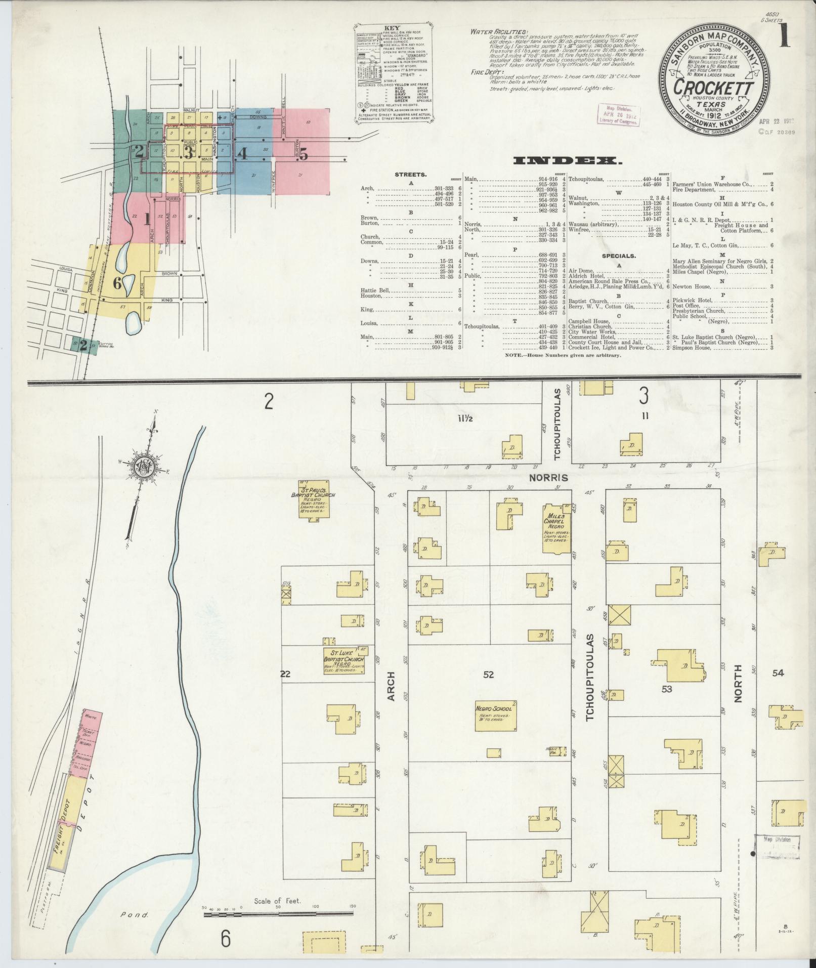 Sanborn Fire Insurance Map from Crockett, Houston County, Texas. (1912) – Historic Sanborn Fire Insurance Map Print