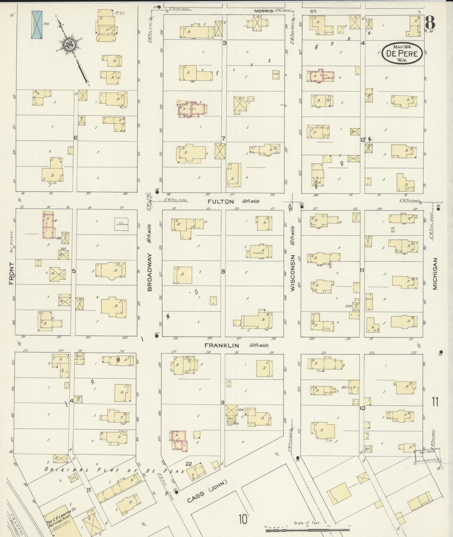 Sanborn Fire Insurance Map from De Pere, Brown County, Wisconsin (1914), Sheet #0008 - Complete Map Set gallery image, historic Sanborn map, vintage wall art, Wisconsin Wisconsin