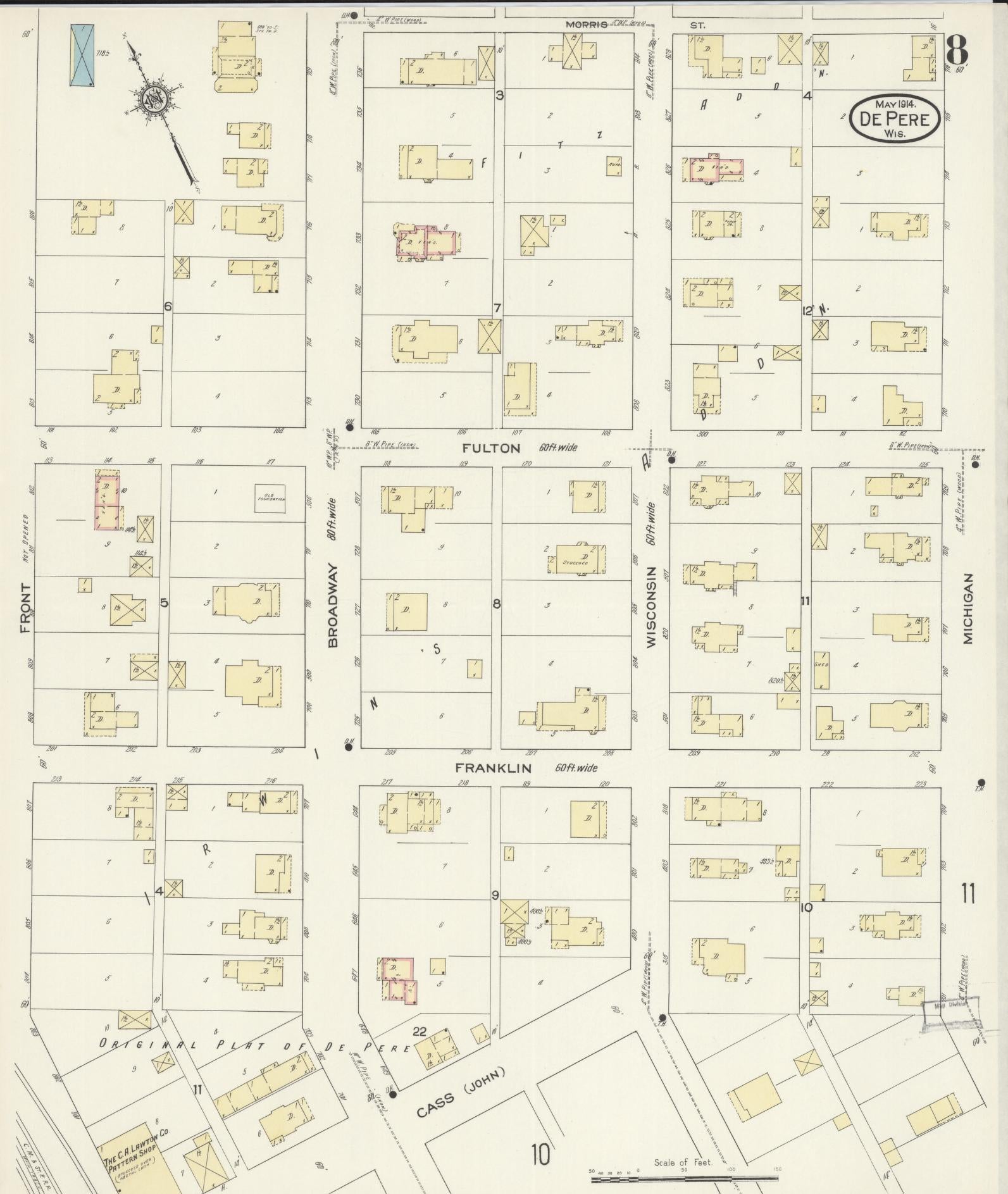 Sanborn Fire Insurance Map from De Pere, Brown County, Wisconsin (1914), Sheet #0008 - Complete Map Set gallery image, historic Sanborn map, vintage wall art, Wisconsin Wisconsin