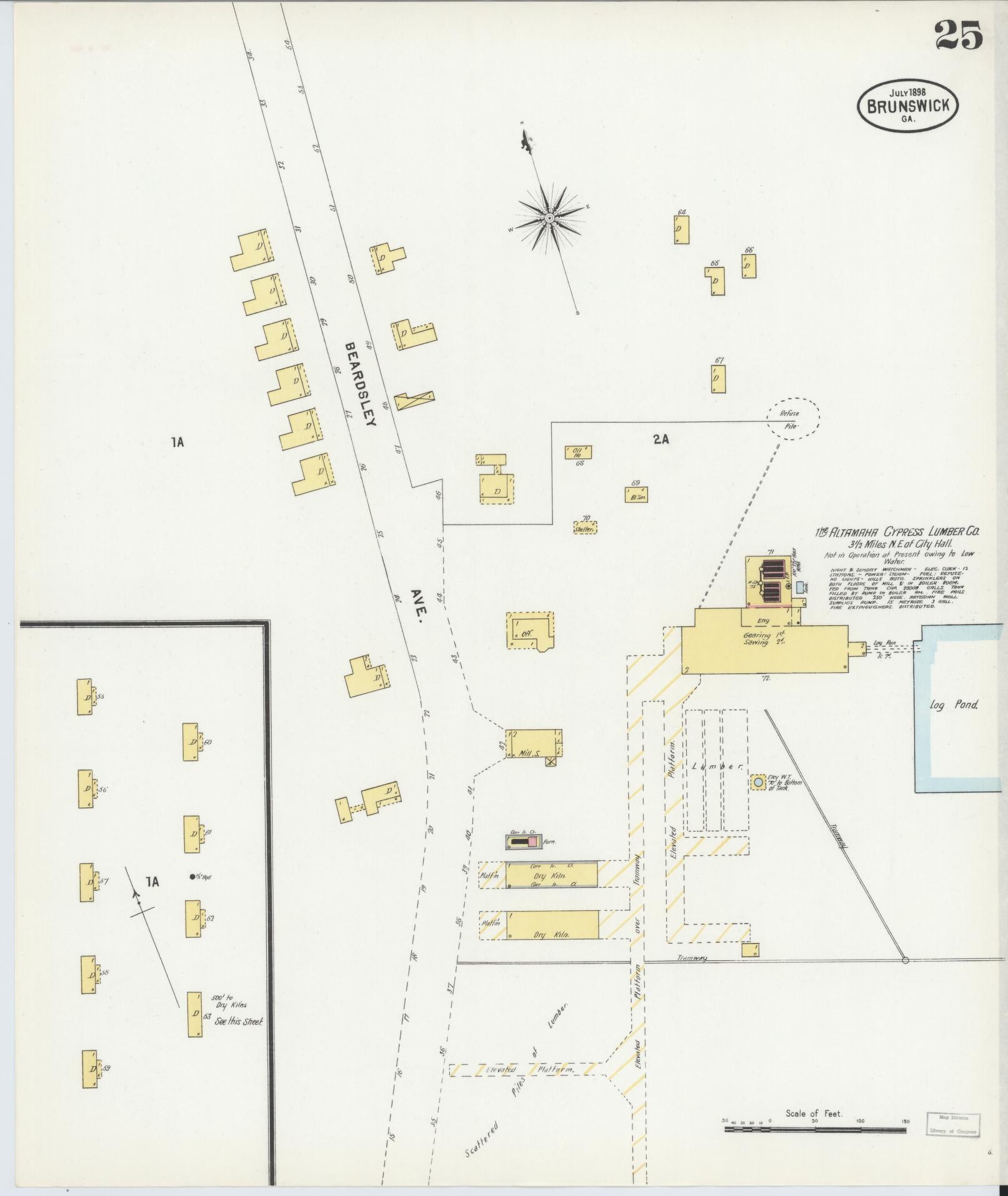 Sanborn Fire Insurance Map from Brunswick, Glynn County, Georgia (1898), Sheet #0025 - Complete Map Set gallery image, historic Sanborn map, vintage wall art, Georgia Georgia