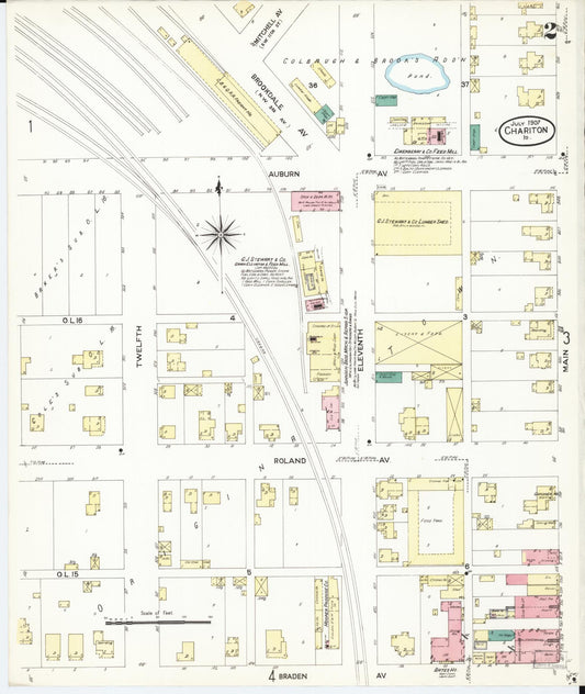 Sanborn Fire Insurance Map from Chariton, Lucas County, Iowa (1907), Sheet #0002 - Historic Sanborn Fire Insurance Map Print, vintage old map wall art