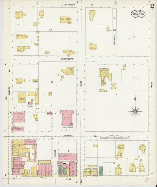 Sanborn Fire Insurance Map from Orlando, Orange County, Florida (1903), Sheet #0002 - Historic Sanborn Fire Insurance Map Print, vintage old map wall art, antique decor, genealogy gift, Florida Florida map