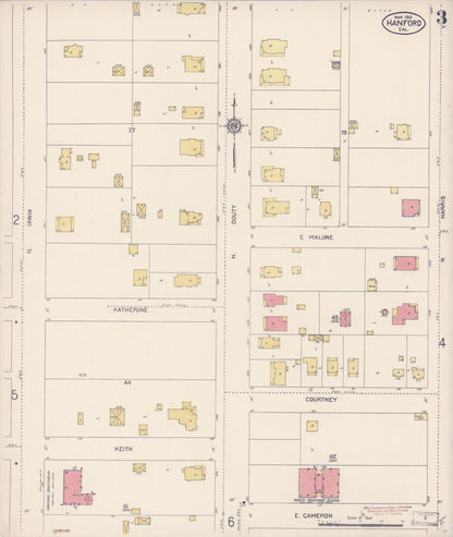 Sanborn Fire Insurance Map from Hanford, Kings County, California (1913), Sheet #0003 - Complete Map Set gallery image, historic Sanborn map, vintage wall art, California California