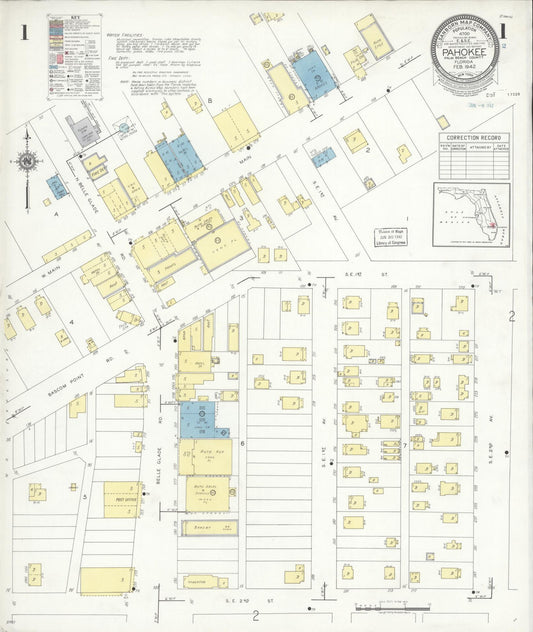 Sanborn Fire Insurance Map from Pahokee, Palm Beach County, Florida (1942), Sheet #0001 - Complete Map Set gallery image, historic Sanborn map, vintage wall art, Florida Florida