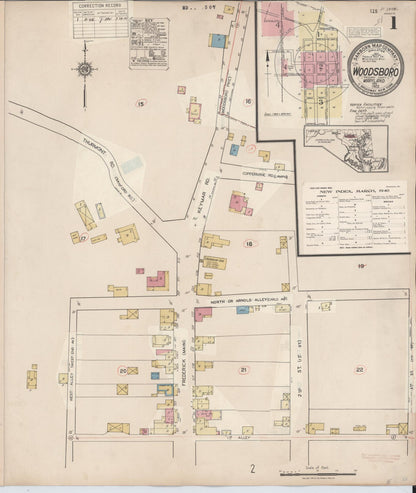Sanborn Fire Insurance Map from Woodsboro, Frederick County, Maryland (1940), Sheet #0001 - Complete Map Set gallery image, historic Sanborn map, vintage wall art, Maryland Maryland