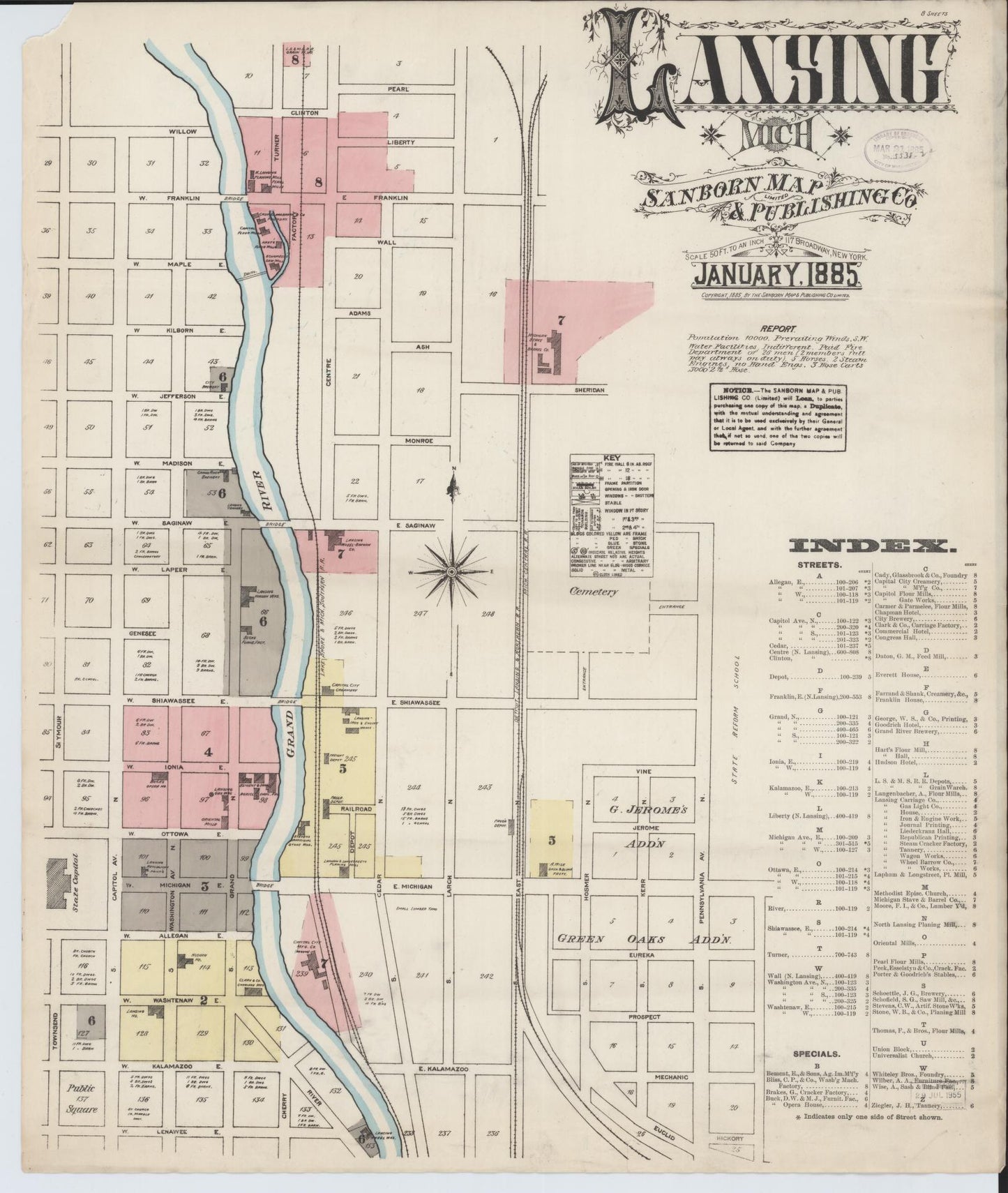 Sanborn Fire Insurance Map from Lansing, Ingham County, Michigan (1885), Sheet #0001 - Complete Map Set gallery image, historic Sanborn map, vintage wall art, Michigan Michigan