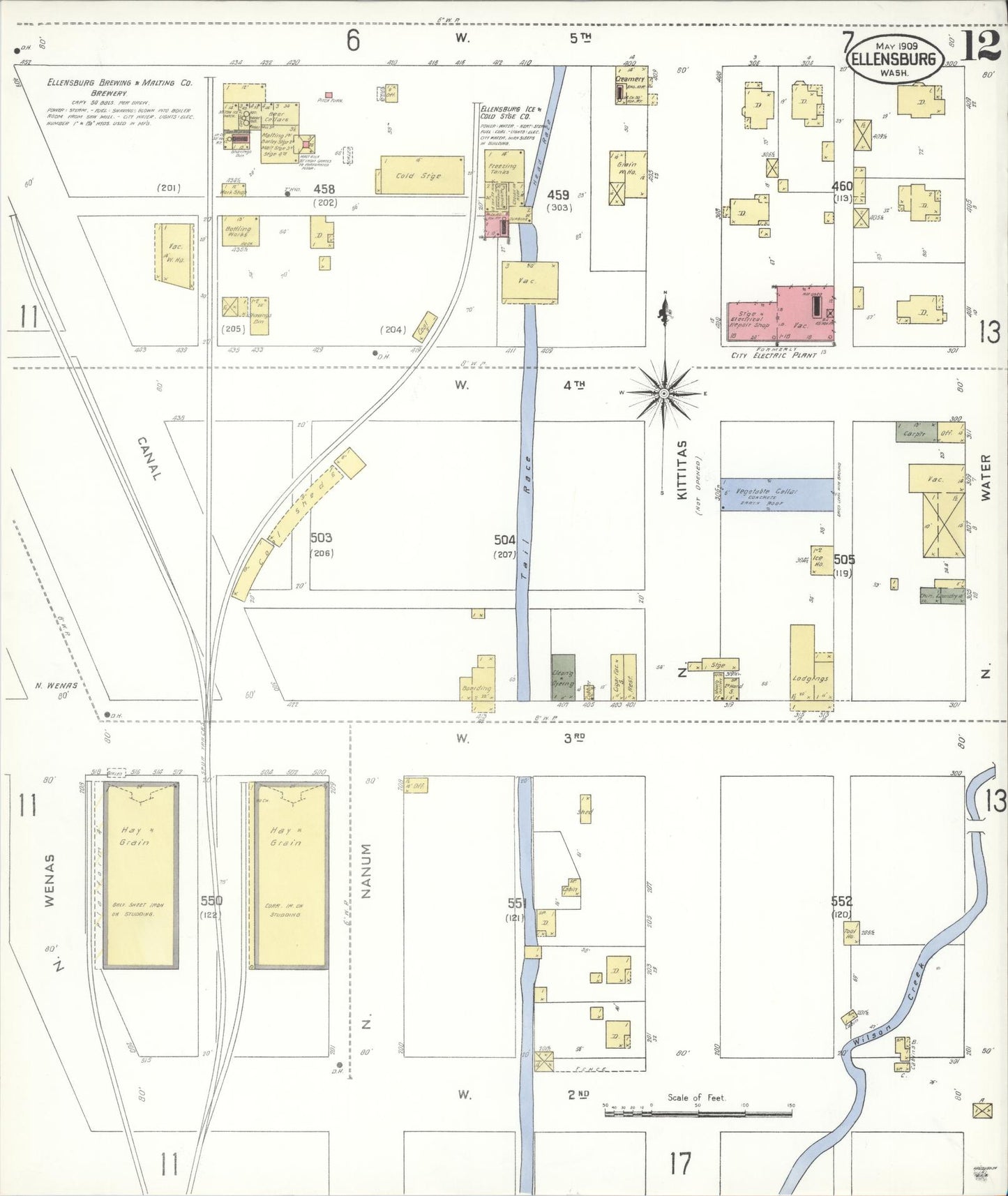 Sanborn Fire Insurance Map from Ellensburg, Kittitas County, Washington (1909), Sheet #0012 - Complete Map Set gallery image, historic Sanborn map, vintage wall art, Washington Washington
