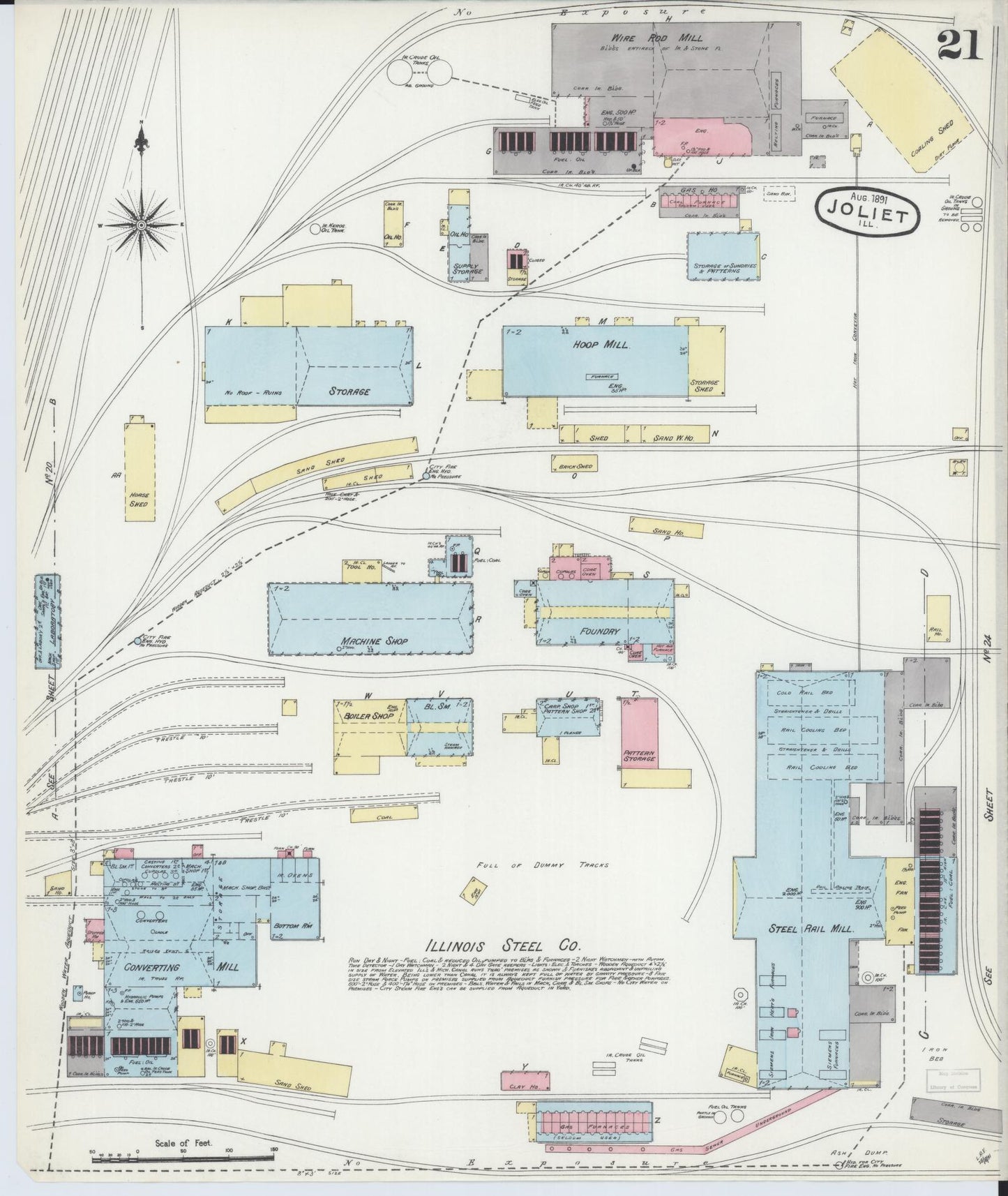 Sanborn Fire Insurance Map from Joliet, Will County, Illinois (1891), Sheet #0021 - Complete Map Set gallery image, historic Sanborn map, vintage wall art, Illinois Illinois