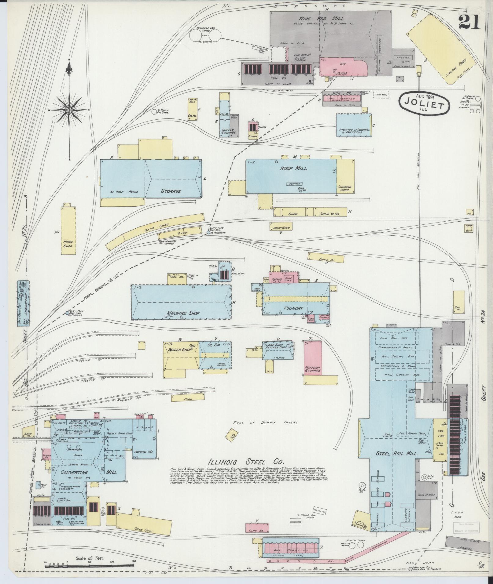 Sanborn Fire Insurance Map from Joliet, Will County, Illinois (1891), Sheet #0021 - Complete Map Set gallery image, historic Sanborn map, vintage wall art, Illinois Illinois