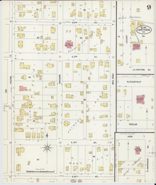 Sanborn Fire Insurance Map from Carthage, Jasper County, Missouri (1902), Sheet #0009 - Historic Sanborn Fire Insurance Map Print, vintage old map wall art, antique decor, genealogy gift, Missouri Missouri map