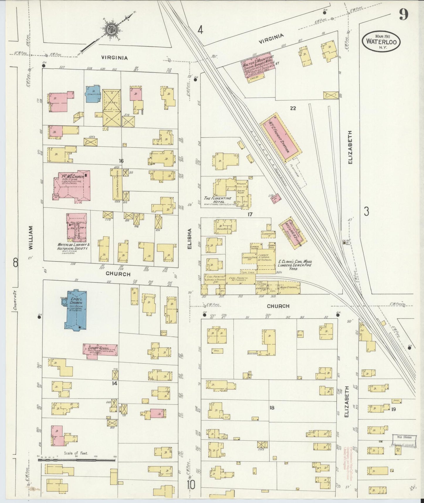 Sanborn Fire Insurance Map from Waterloo, Seneca County, New York (1911), Sheet #0009 - Complete Map Set gallery image, historic Sanborn map, vintage wall art, New York New York