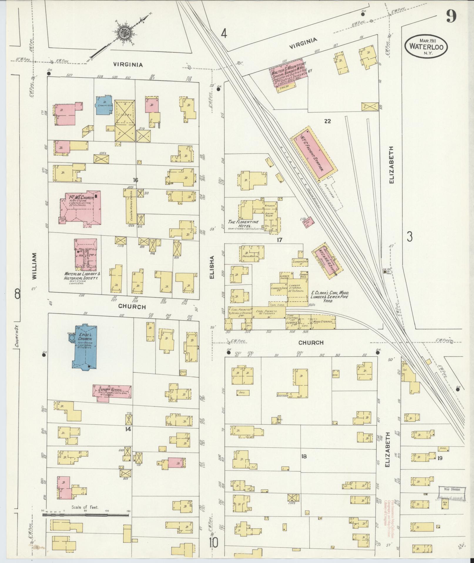 Sanborn Fire Insurance Map from Waterloo, Seneca County, New York (1911), Sheet #0009 - Complete Map Set gallery image, historic Sanborn map, vintage wall art, New York New York
