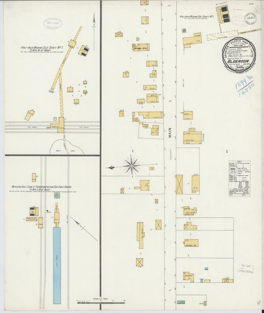 Sanborn Fire Insurance Map from Alderson, Pittsburg County, Oklahoma (1899), Sheet #0001 - Historic Sanborn Fire Insurance Map Print, vintage old map wall art, antique decor, genealogy gift, Oklahoma Oklahoma map