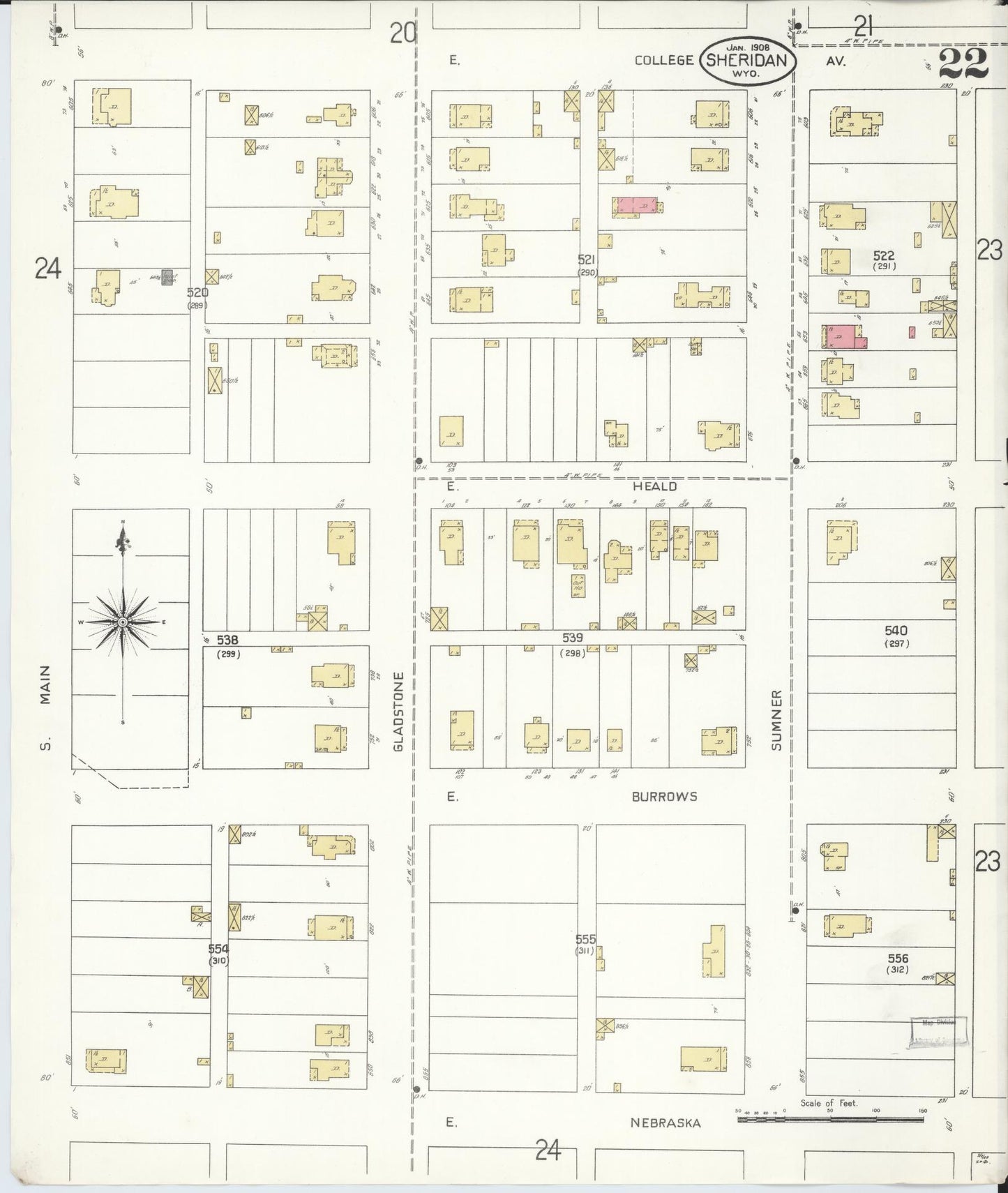 Sanborn Fire Insurance Map from Sheridan, Sheridan County, Wyoming (1908), Sheet #0022 - Complete Map Set gallery image, historic Sanborn map, vintage wall art, Wyoming Wyoming