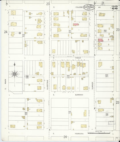 Sanborn Fire Insurance Map from Sheridan, Sheridan County, Wyoming (1908), Sheet #0022 - Complete Map Set gallery image, historic Sanborn map, vintage wall art, Wyoming Wyoming